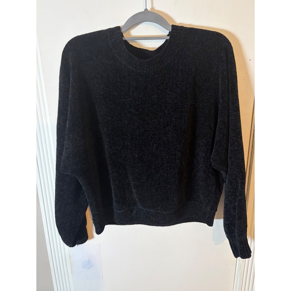 Double Zero Black Chenille Crew Neck Sweater Large DZ23F023VM Cozy Knit Pullover
